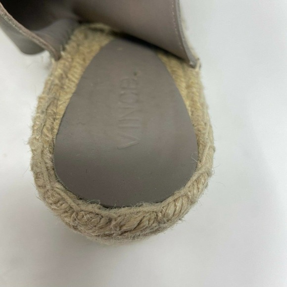Vince Spencer Gray Leather Espadrille Wedge Sandals - Picture 6 of 7